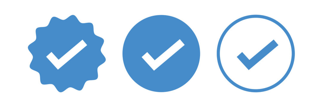 Verified checkmark icon set vector, approval tick mark symbols, verification badge collection in outline and solid styles isolated on transparent background