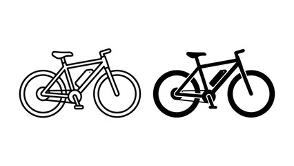 Fototapeta premium Electric Bicycle Icons: Two distinct icons representing an electric bicycle, one in outline and the other in solid black, symbolizing modern transportation and eco-friendly mobility.