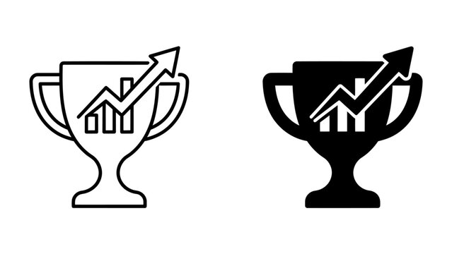 Trophy with Growth Chart Icon: A stylized graphic representing success and growth, featuring a trophy outline combined with a rising bar chart and arrow, symbolizing achievement and upward trend.