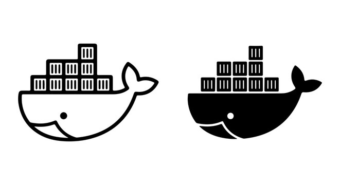 Whale Shipping Container Icons, Marine Logistics Vector Graphics, Ocean Freight Symbols