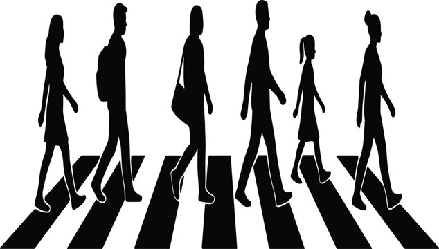 Group of diverse people silhouettes walking across a zebra pedestrian crosswalk isolated on a white background image_ada6c6.png