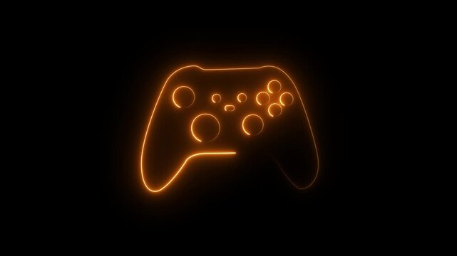 Glowing neon gamepad console controller isolated over a transparent background, gaming design elements, flat lay top view with subtle shadow.4k motion graphics video animation