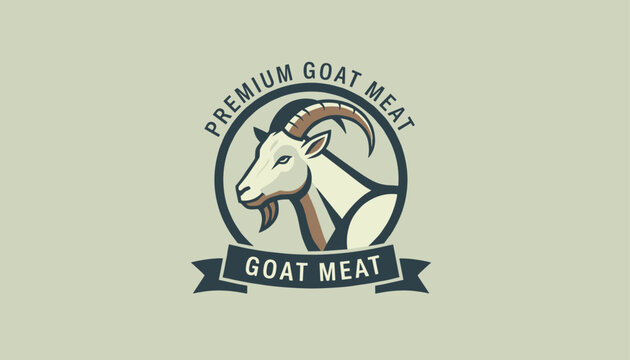 Premium goat meat logo vector badge with ram head illustration