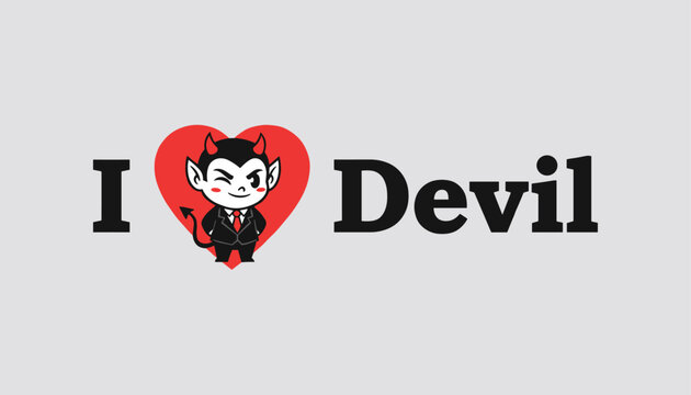I love devil cute cartoon mascot character typography vector poster