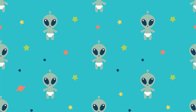 Cute alien baby seamless pattern vector background