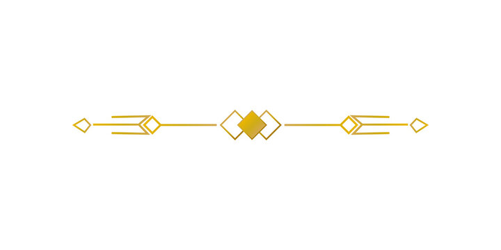 Elegant golden decorative divider line with geometric diamond shapes isolated on transparent background
