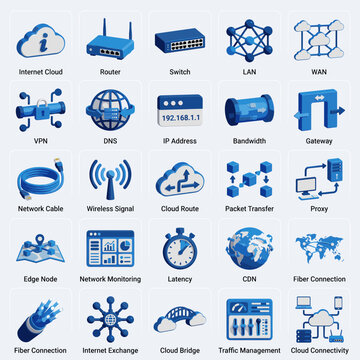 Technology Icons: Network, Internet, Cloud, Data Transfer, Connectivity