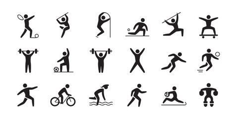 Fototapeta premium Assortment of Black and White Vector Icons Depicting a Broad Spectrum of Sports and Athletic Activities