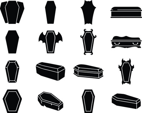 Black silhouette collection of various caskets and coffins
