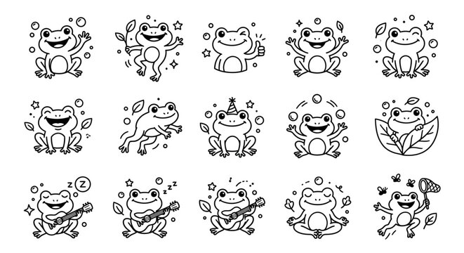 Collection of cartoon frog illustrations.