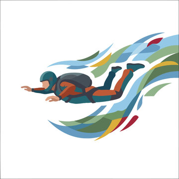 Skydiver Freefalling With Colorful Motion Trails.