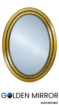 Gold mirror abstract jewelry golden round border frame decoration on transparent background