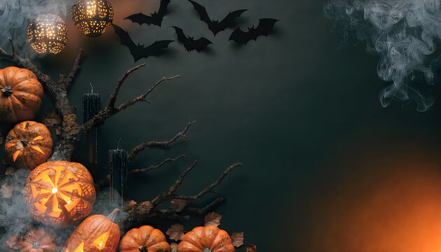 Several pumpkins on a dark background