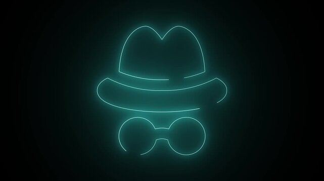 Glowing Neon Incognito Icon Representing Private Browsing in Dark Setting
