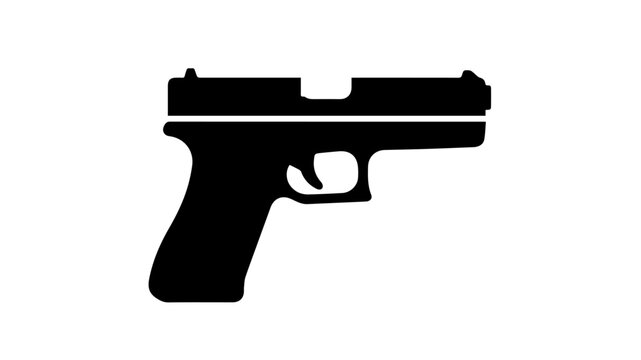 Black silhouette of a handgun on a white background a simple graphic representation of a firearm arms assault