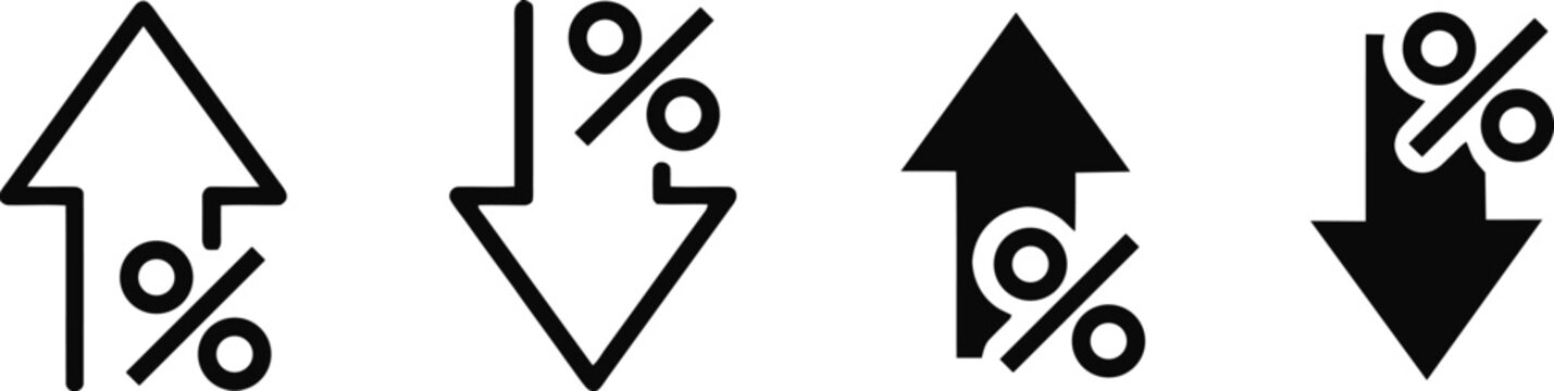 Financial Interest Rates Percentage Arrow Icons: Market Trend Discount Increase Decrease