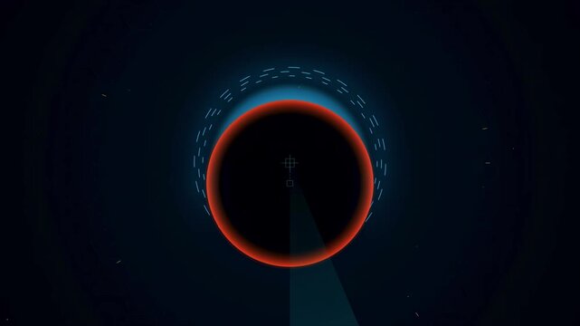 Futuristic animated total solar eclipse with glowing HUD interface, orbital graphic, and seamless loop. Ideal for astronomy, space technology, science presentation, educational video, and background