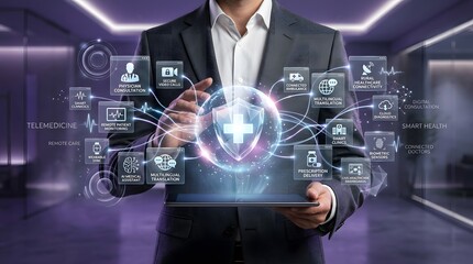 Obraz premium Telemedicine Concept With Digital Interfaces And Network Connections