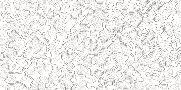 Abstract topographic contour map pattern with wavy lines and shapes on white background