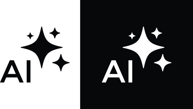 AI Assistant Icon. Artificial Intelligence Magic Sparkle Symbols in Inverted Split Styles for Generative AI SaaS App UI, Smart Copilot Feature, and Tech Branding Design
