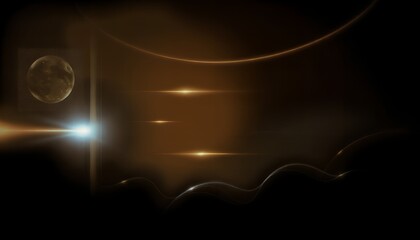 Fototapeta premium A bright light shines in the dark with a moon and lens flares creating a beautiful abstract scene