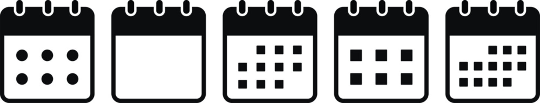 Calendar Icon Set. Date Picker and Schedule Symbols in Multiple Grid Layouts for Event Booking UI, Appointment Planner, and Time Management App Design
