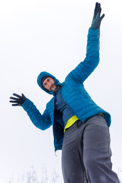 Man strikes a pose in winter