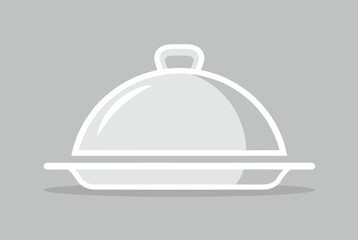 Fototapeta premium Clean outline icon of a silver restaurant food cloche on a plate, representing gourmet dining and catering service.