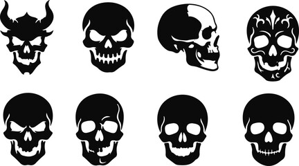 Obraz premium Collection of 8 unique black silhouette skull designs