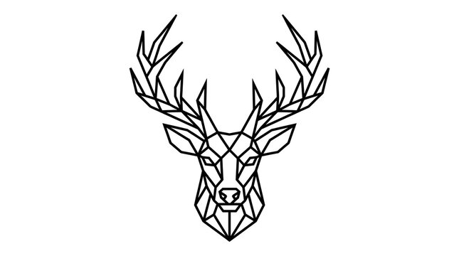 Geometric deer head illustration with black outline on white background