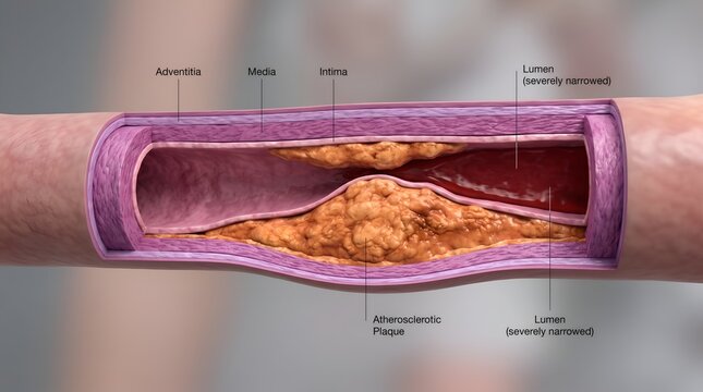 Arterial Cross section With Atherosclerotic Plaque 3D Illustration