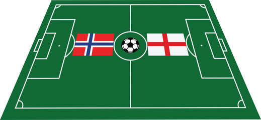 Soccer field with norway and england flags and ball vector illustration © Juyel