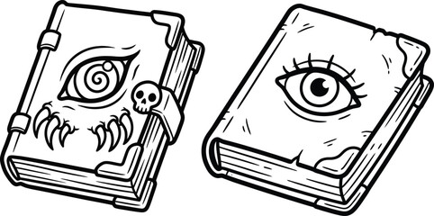 Fototapeta premium Spooky halloween book of spells with evil eyes and skull on cover