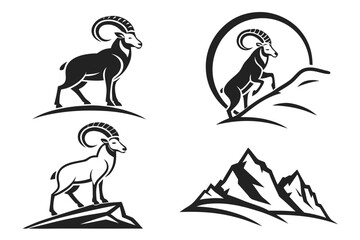 Fototapeta premium Bighorn sheep icons with mountain landscape