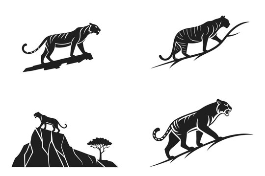 Black tiger silhouettes in various poses