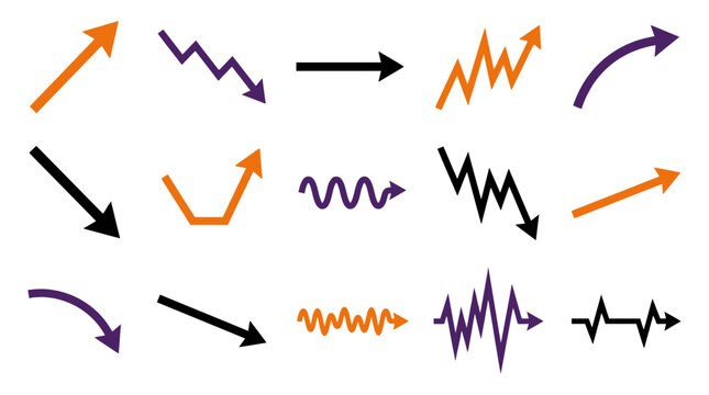 Assorted line graph and trend arrow icons for business analytics with business analytics economic increase decrease