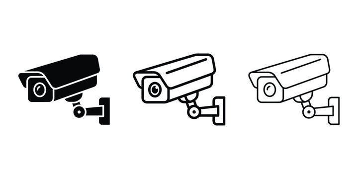 CCTV security camera icon silhouette vector, bold outline and line art isolated illustration