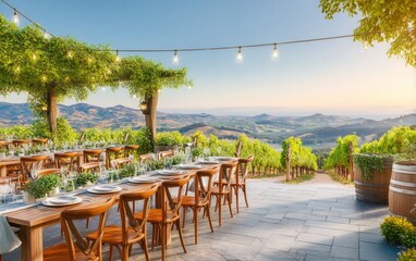 Obraz premium Elegant Vineyard Terrace with Scenic View for Luxury Events and Gatherings