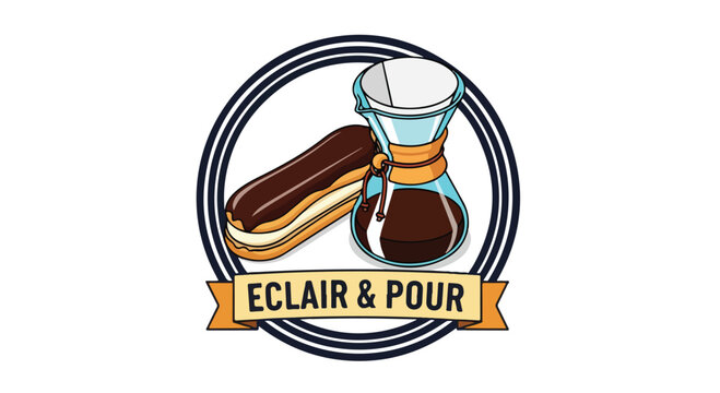 Eclair and Pour Coffee Shop Logo Design.