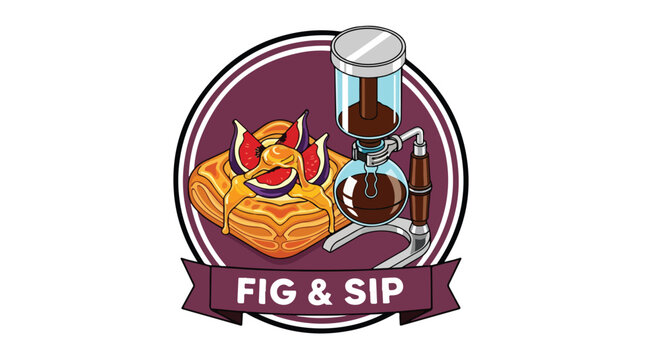 Fig and Sip logo featuring a syphon coffee maker and a fig pastry.