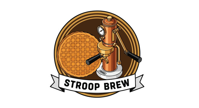 Stroop Brew coffee and waffle cafe emblem logo.
