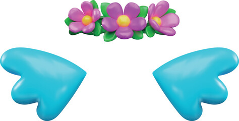 Obraz premium A 3D set of blue wings and a pink flower wreath, a carnival costume.