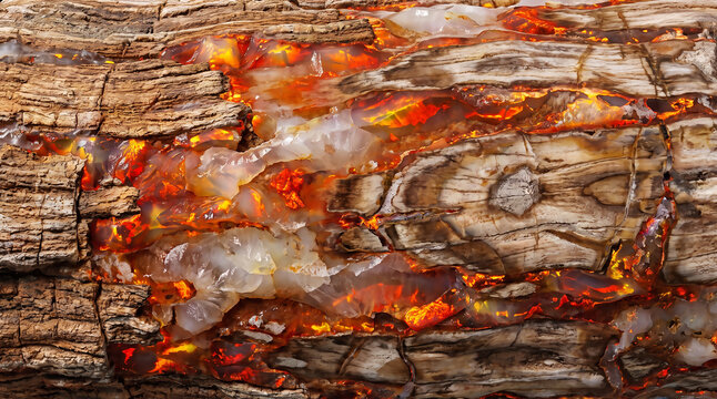 Abstract 3D opalized petrified wood fossil texture background