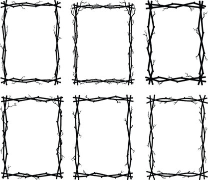 Halloween twigs and branches frames borders for spooky decorations and photo editing