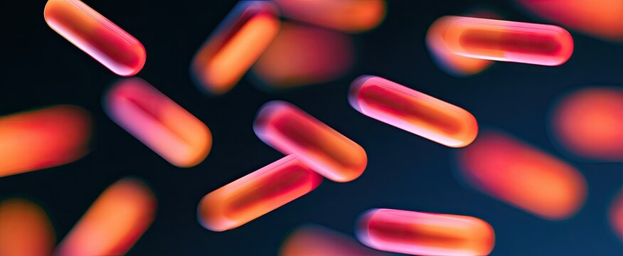 Glowing oblong shapes in a dark, abstract background