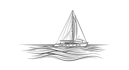 Hand Drawn Sketch of a Sailing Yacht on Ocean Waves © Witan