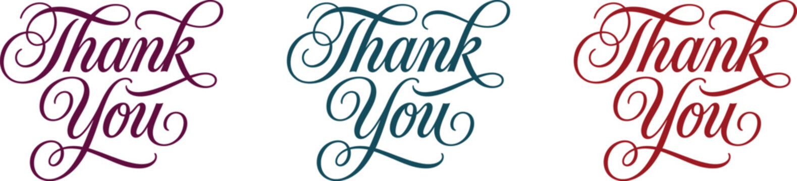 Elegant thank you expressions in multiple colors for greeting cards