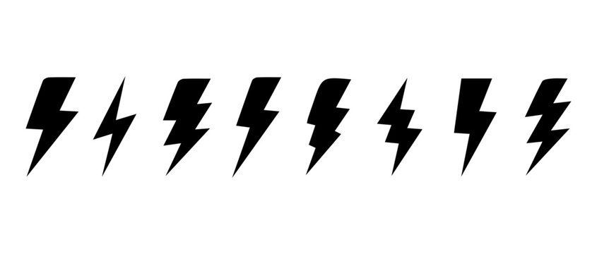 Set lightning bolt. Thunderbolt flat style stock vector.
