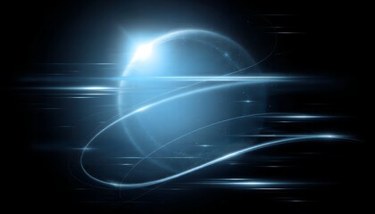 Naklejka premium A glowing blue light with swirling streaks of light on a dark background with a bright center point shining