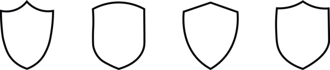Fototapeta premium Four different shield shapes icons in black outline on transparent background for protection and security concepts various shield designs